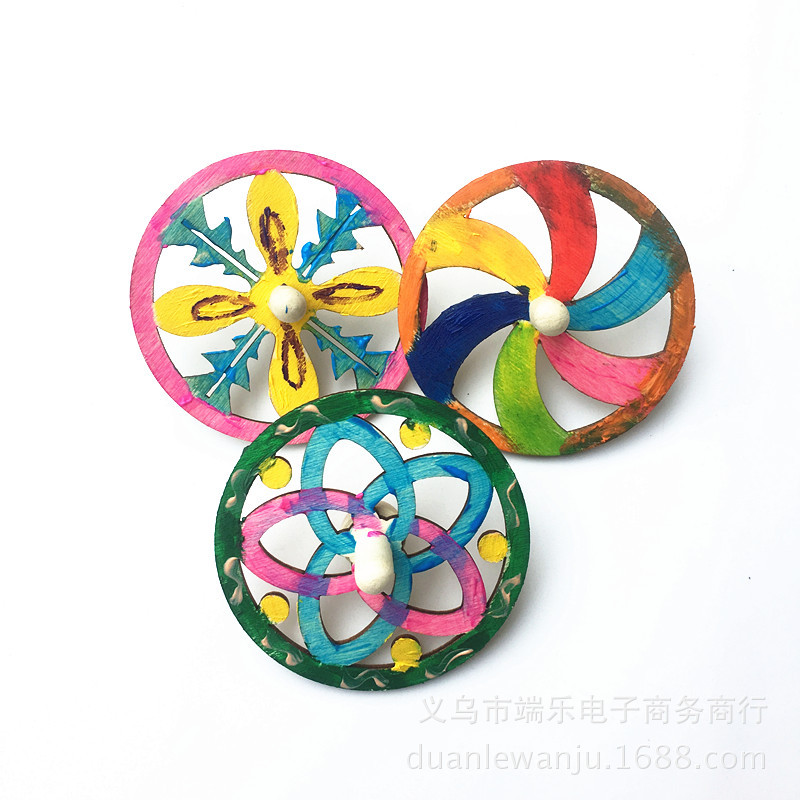 儿童diy木质镂空白坯陀螺3款 手绘超轻粘土早教模具