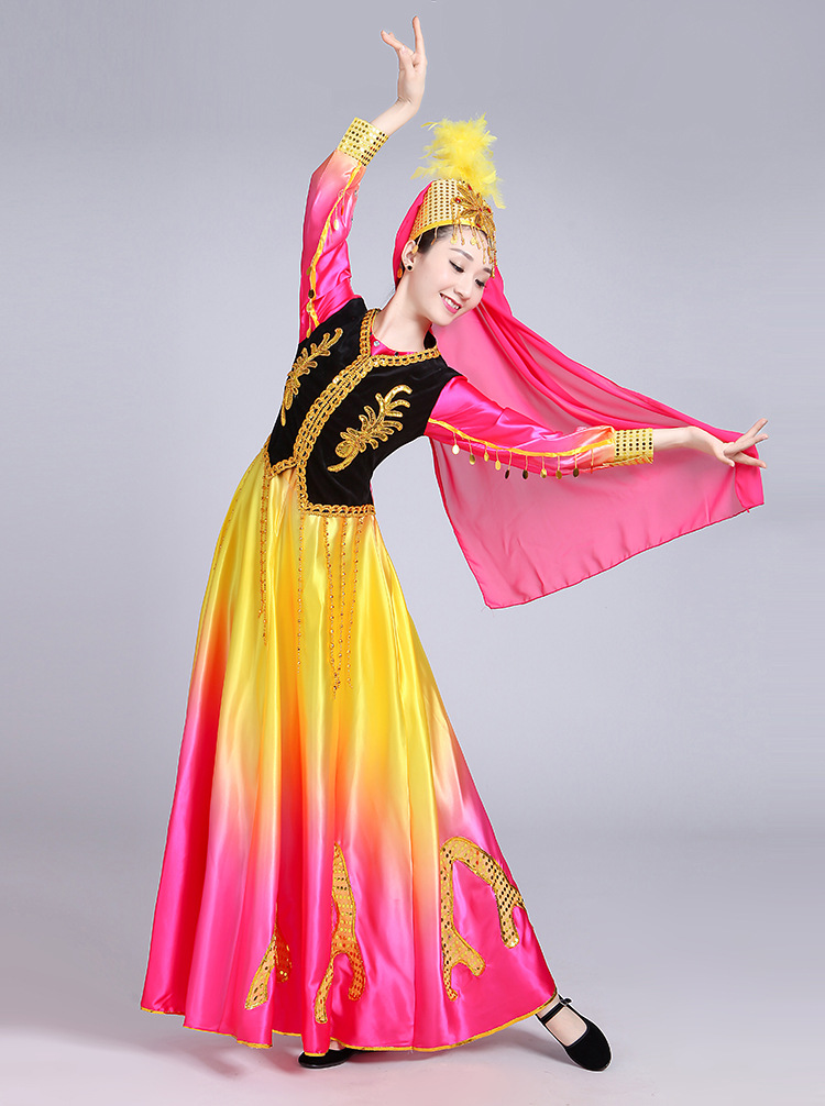 新疆维吾尔族舞蹈表演服装维族风格少数民族广场舞演出服大摆裙女