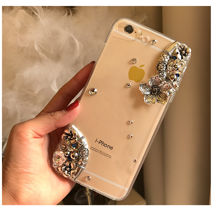 iphone7/6新款黄金甲镶钻手机壳苹果6plus透明软边保护套水钻外壳