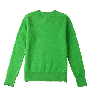 范冰冰同款高密度强缩羊毛长袖针织衫女修身显瘦绿色毛衣套头上衣