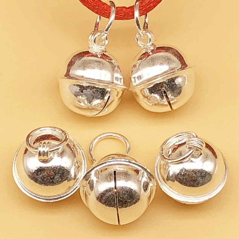 diy饰品配件s925银挂件小铃铛光面12mm(有边)会响圆形铃铛