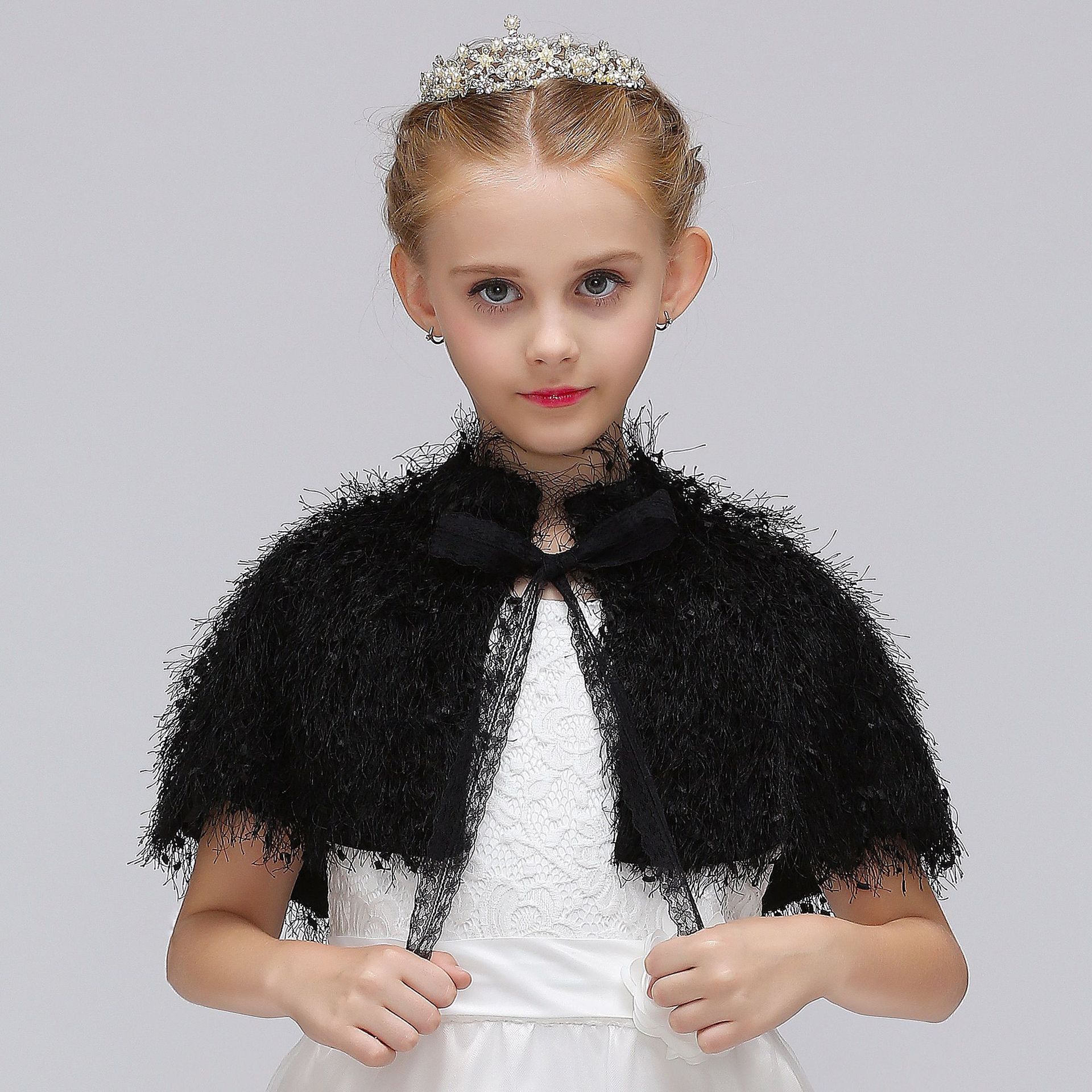 儿童秋冬毛披肩女童公主礼服裙配饰欧美跨境花童坎肩小孩披风斗篷