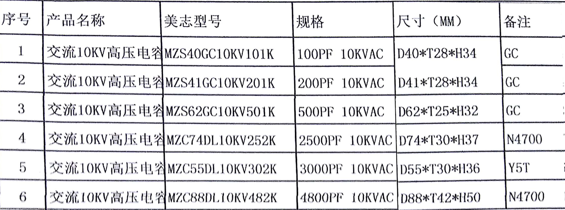 交流陶瓷电容美志10kv101k100pf高
