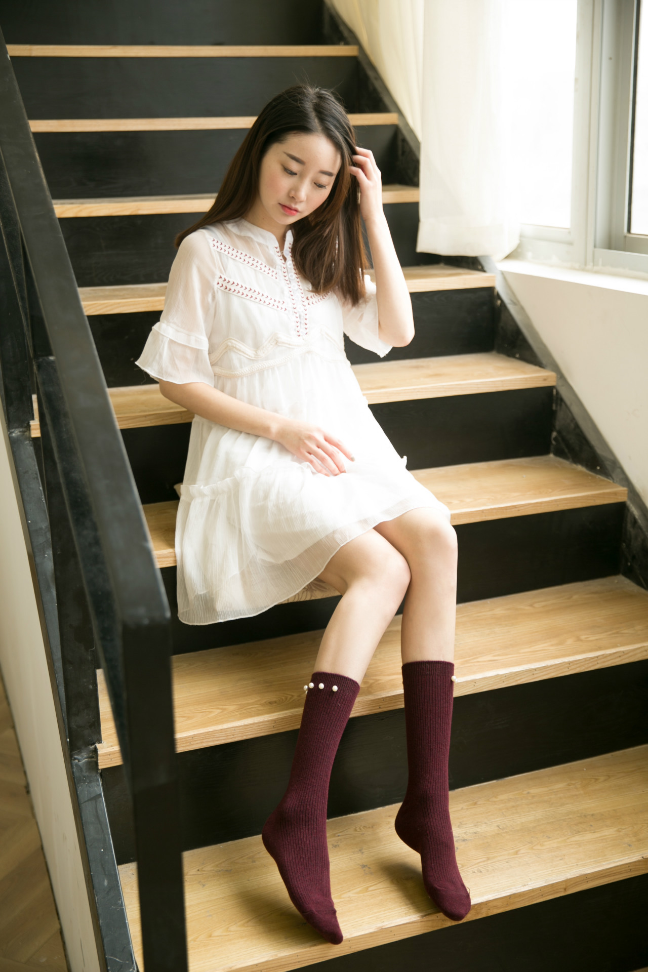 新款日系原单纯手工钉珠珍珠堆堆袜兔羊毛棉袜中筒袜子女袜