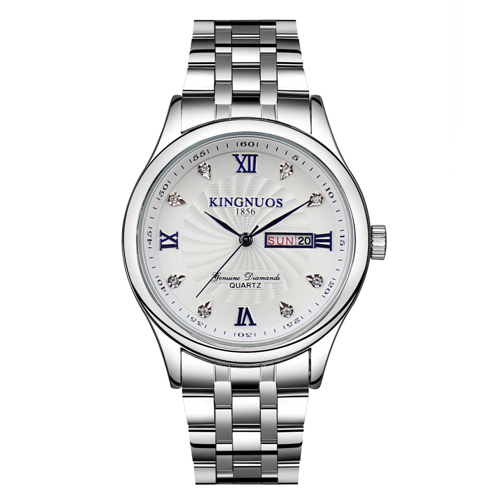 正品金诺时高档超薄男士双日历防水钢带手表 时尚真皮表带手表