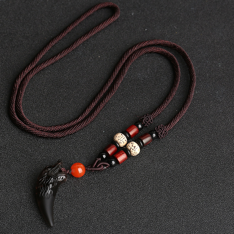 Natural Ice Seed Obsidian Wolf Tooth Pendant