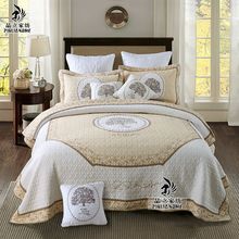 跨境床上三件套 手工拼布刺绣绗缝被 欧美纯棉KING码水洗床盖