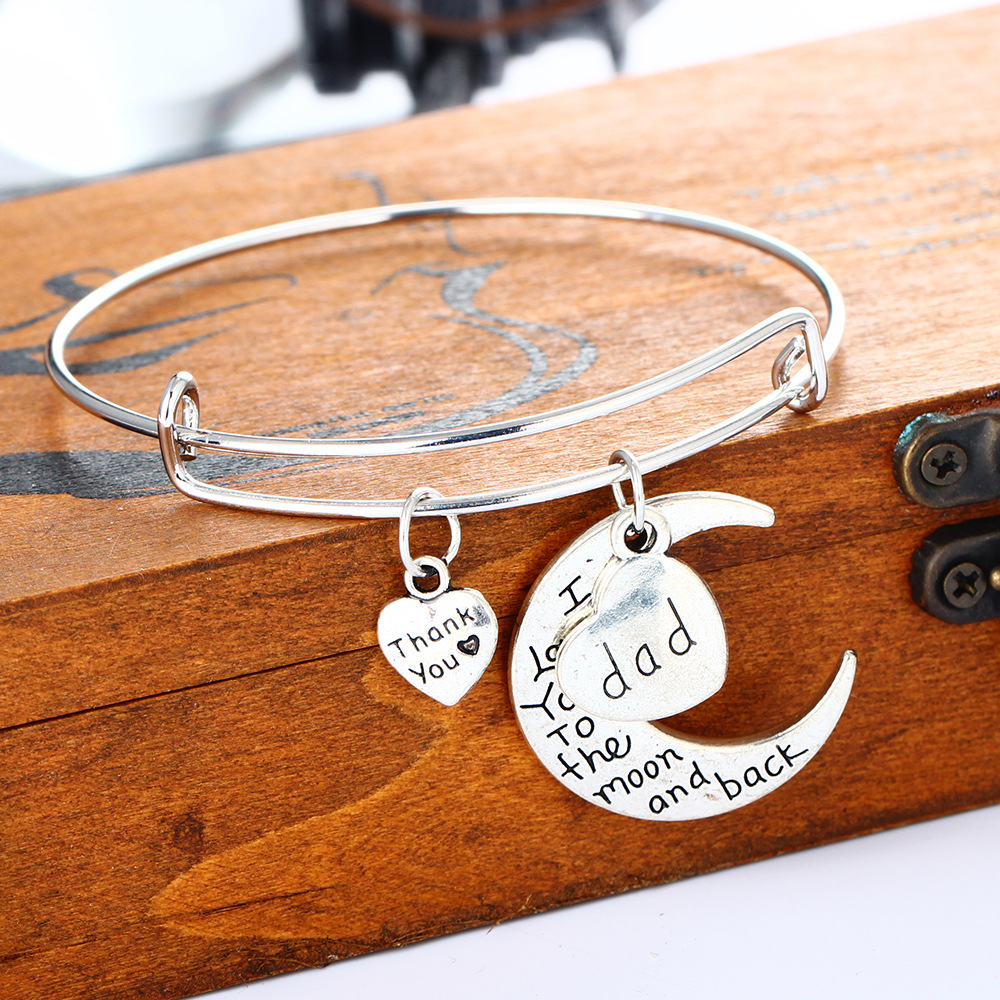 欧美热销 mom dad sister 妈妈爸爸家庭月亮可调节手镯手环