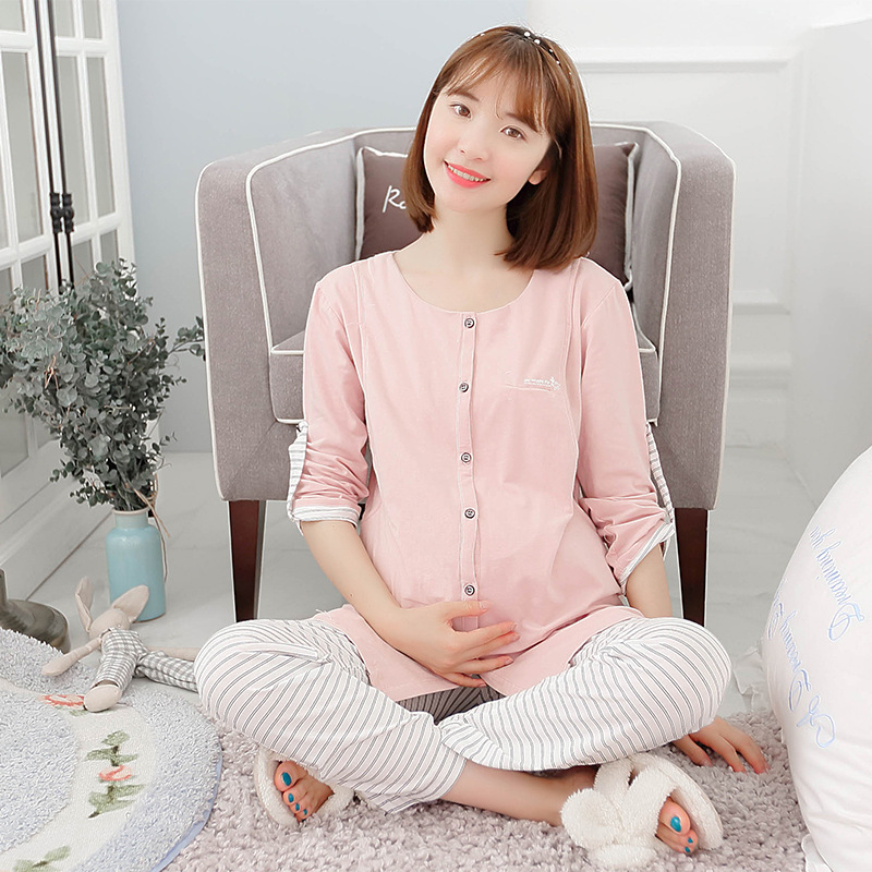 倩英2020春季新款棉月子服哺乳套装星星熊开衫款孕妇装哺乳喂奶服