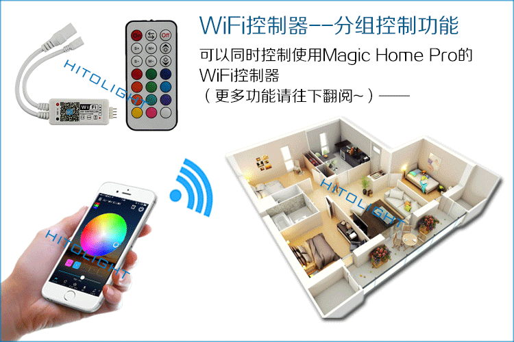 喜来灯21键rf无线遥控器迷你wifi rgb控制器智能手机app遥控开关