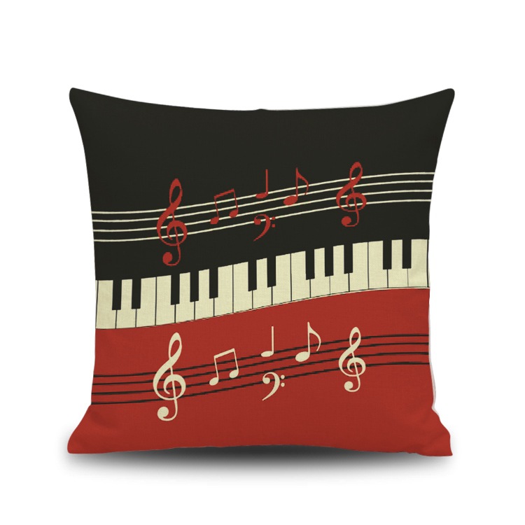 Letter Note Piano Pattern Digital Printing Imitation Linen Pillow Back Seat Cushion Backrest without Core