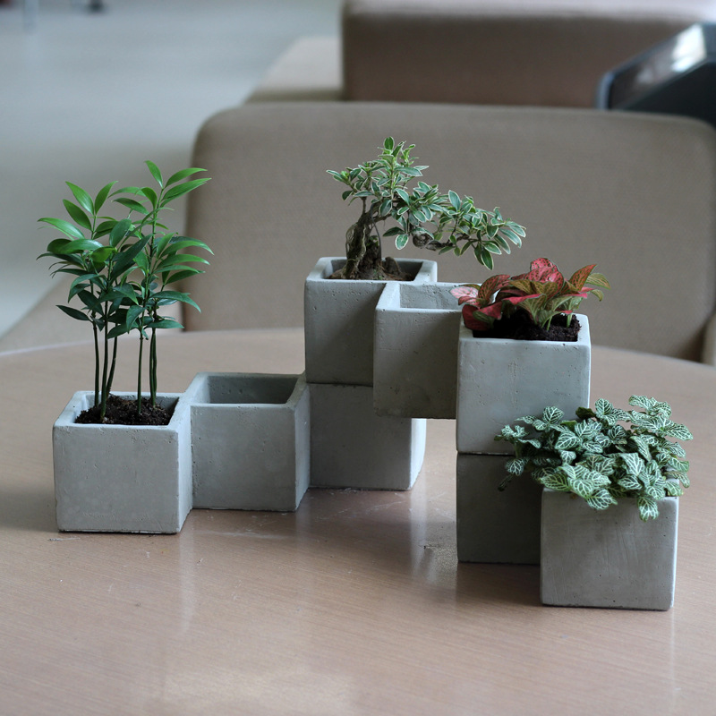 方形连体小花盆多肉水泥盆栽组合叠摆放创意绿植花盆厂家批发直销