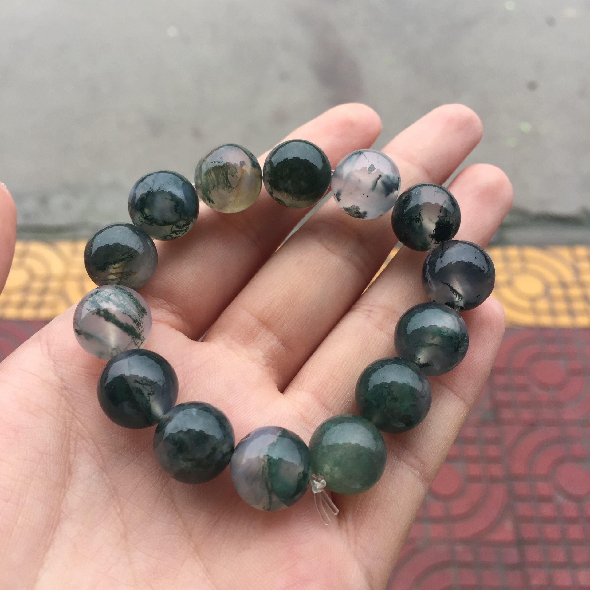 墨绿色水草玛瑙单圈男女款手链玉手串饰品