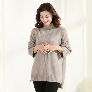 秋冬韩版女羊毛衫短款套头针织打底羊绒衫高翻领纯色加厚大毛衣