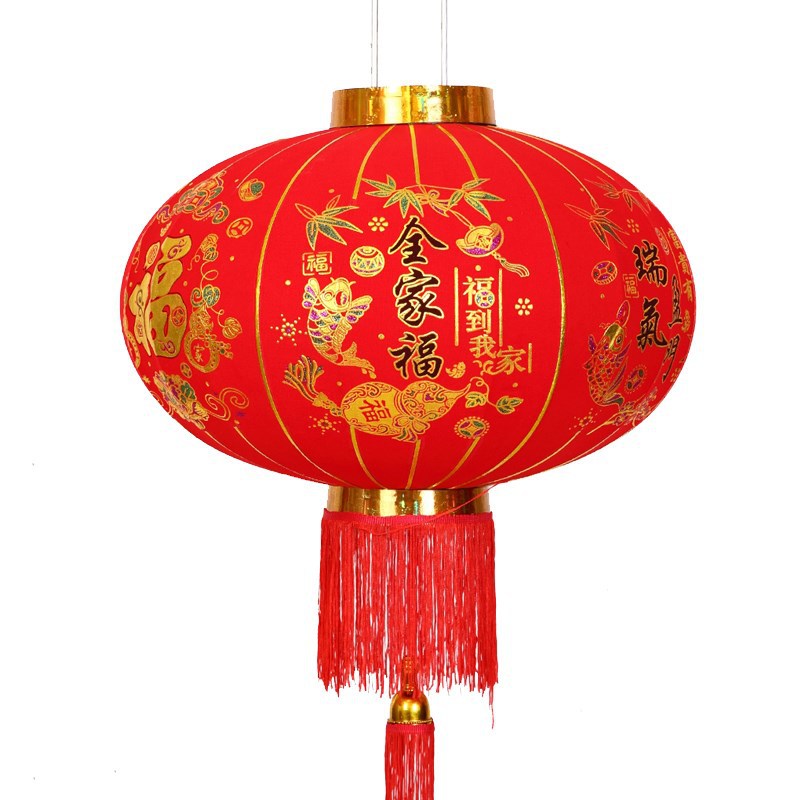 春节新年大红灯笼 户外阳台绒布灯笼挂饰 中式全家福款灯笼批发