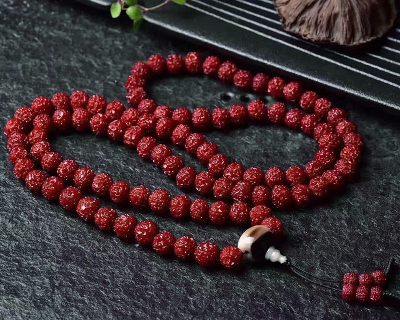 天然5瓣小金刚菩提108颗佛珠手串机刷包浆玉化龙鳞纹男