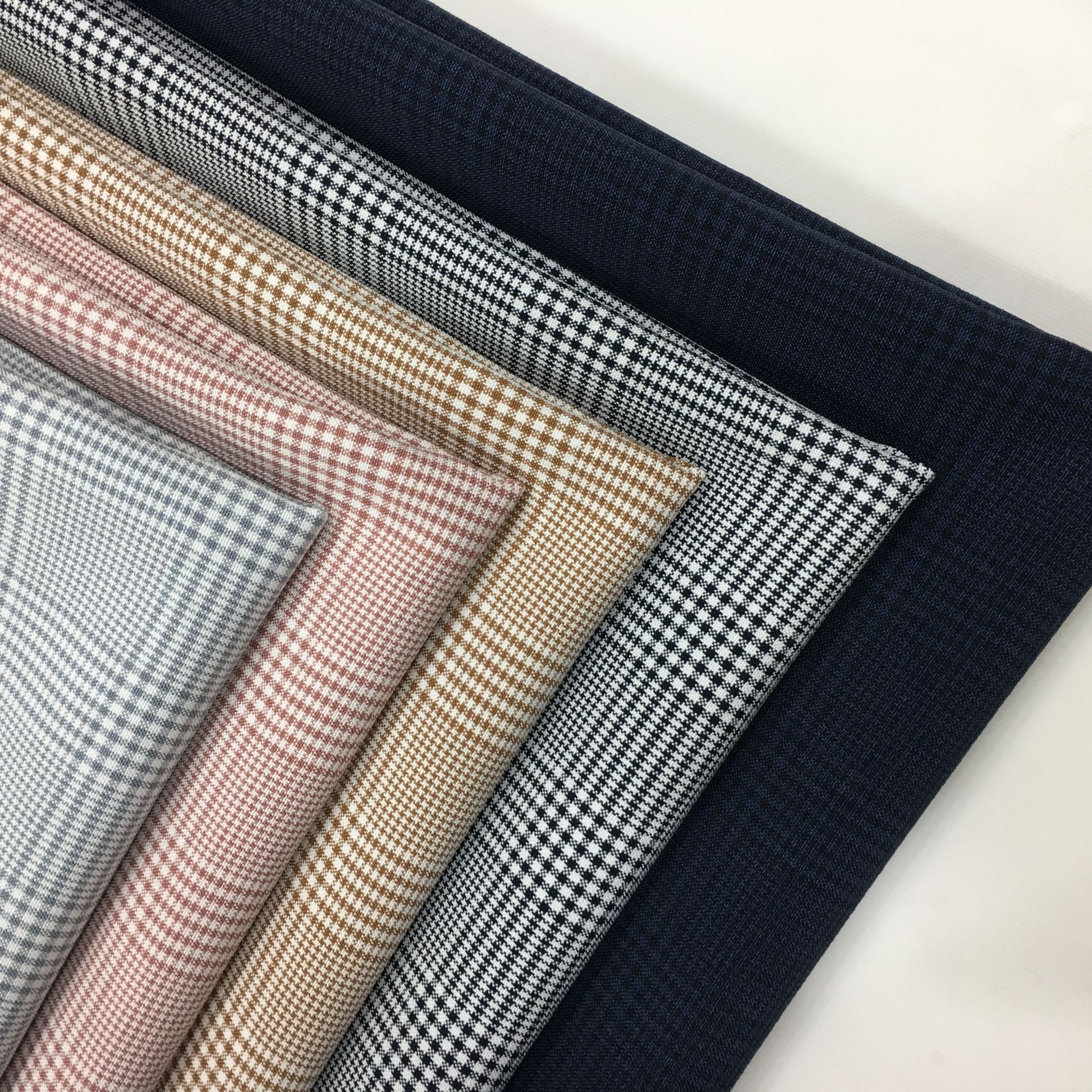 厂家直销色织tr格子裤料西装面料春夏服装布料批发千鸟格布料