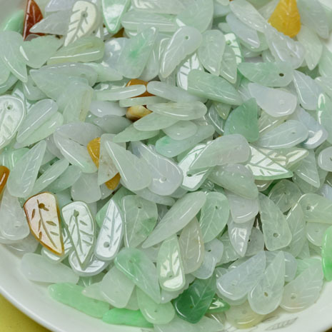天然a货翡翠树叶散件批发diy玉石材料配件三彩翡翠叶子
