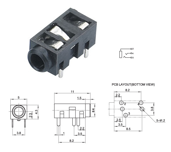 pj-2052音频耳机插座2.5插孔2.5单声道耳机插座2.5双声道耳机插座