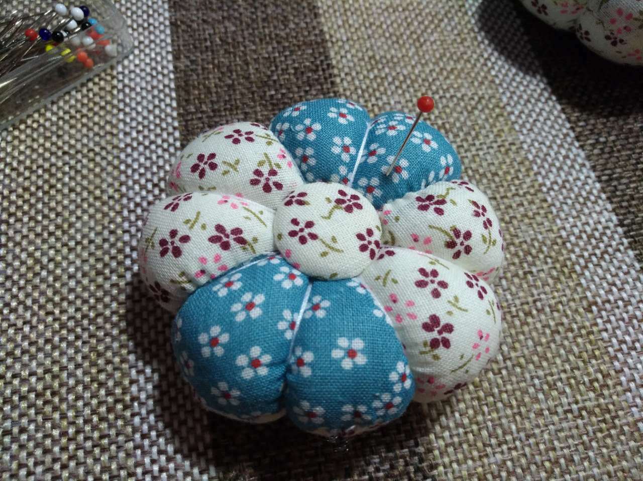 田园针扎 拼接南瓜针插包 手工针垫手工布艺