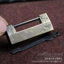 古玩杂项收藏古锁民国清朝花鸟门锁老铜锁可用新品古董