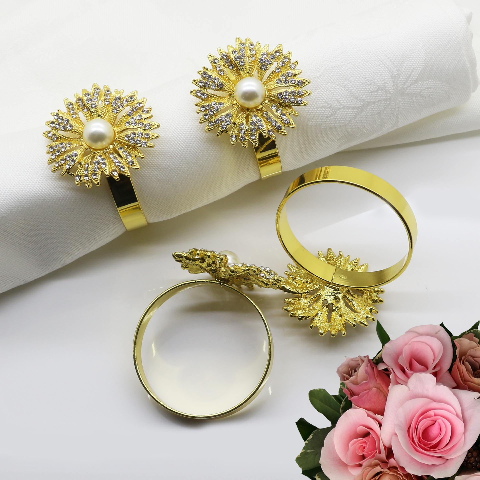 高档酒店金色餐巾圈环口布餐巾扣奢华样板房间合金珍珠餐巾圈