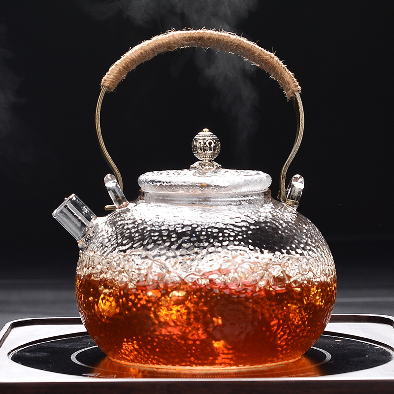 耐高温锤纹日式红色耐热玻璃陶茶壶煮茶壶电陶炉专用烧水壶茶壶