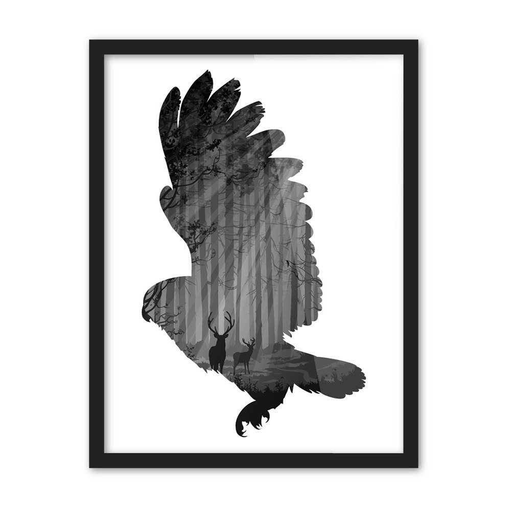 新款定制北欧简约森林麋鹿海报画芯 现代黑白剪影动物装饰挂画