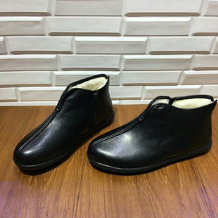 2018秋冬新款外贸原单正品男士真皮真羊毛中帮毛鞋一脚蹬短靴