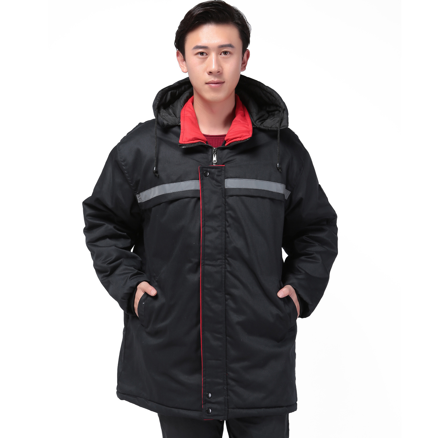 劳保工作服棉衣冬季加厚棉服男中长款保安大衣冬装防寒执勤服订做