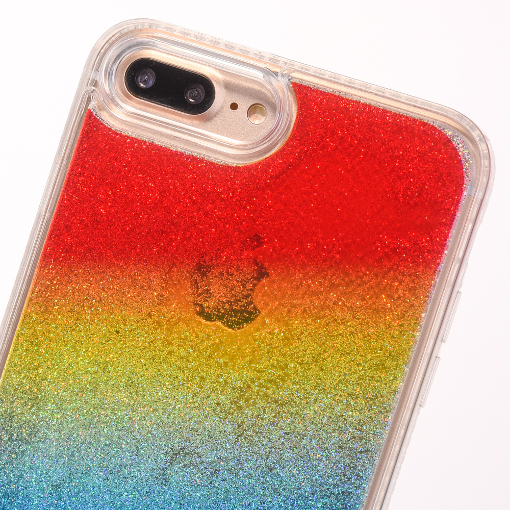 适用iphone7 plus手机外壳 时尚彩虹流沙壳 6s软边镶钻保护套