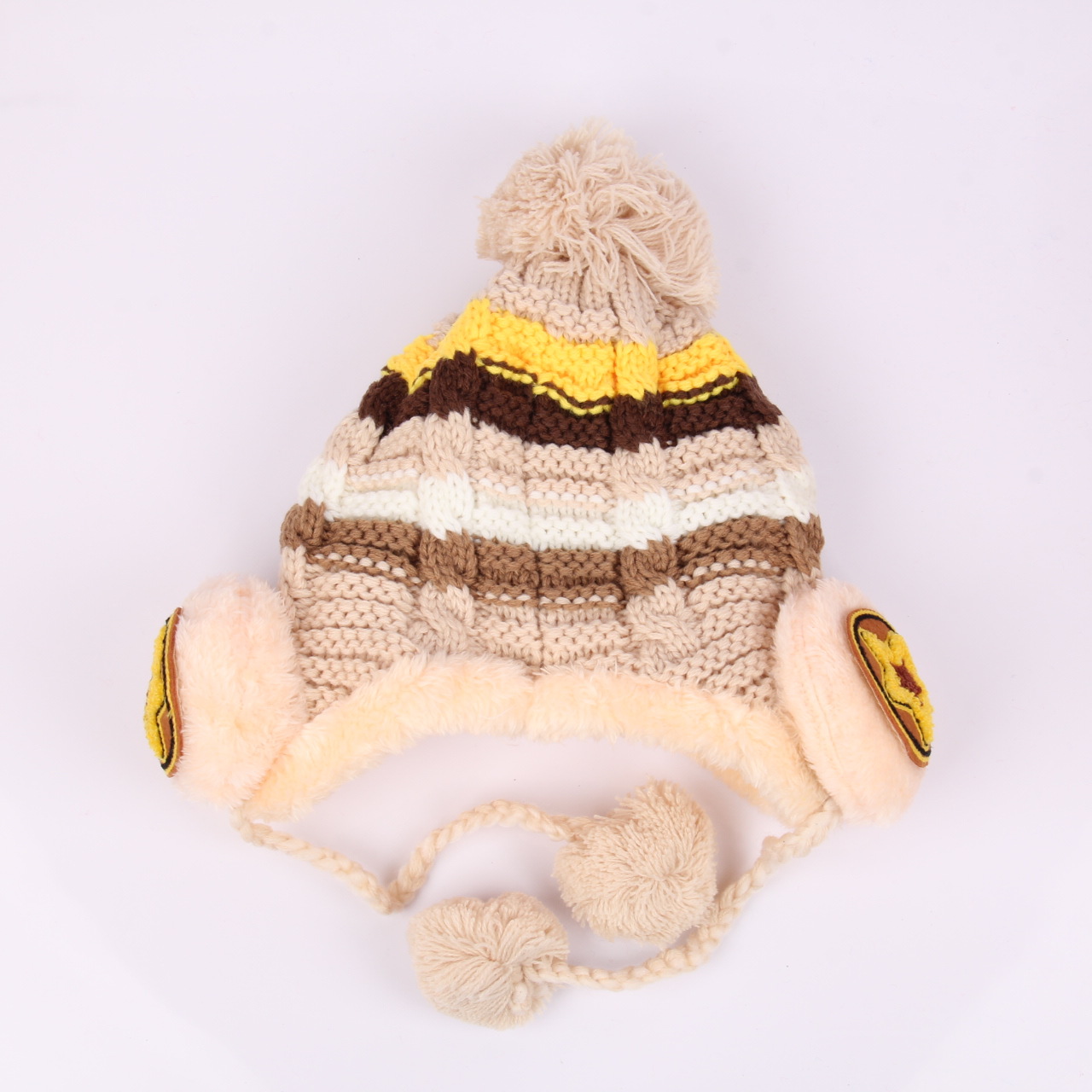 冬季新款男女宝宝珊瑚绒毛线帽子 小孩boy加绒保暖护耳帽 2-6岁