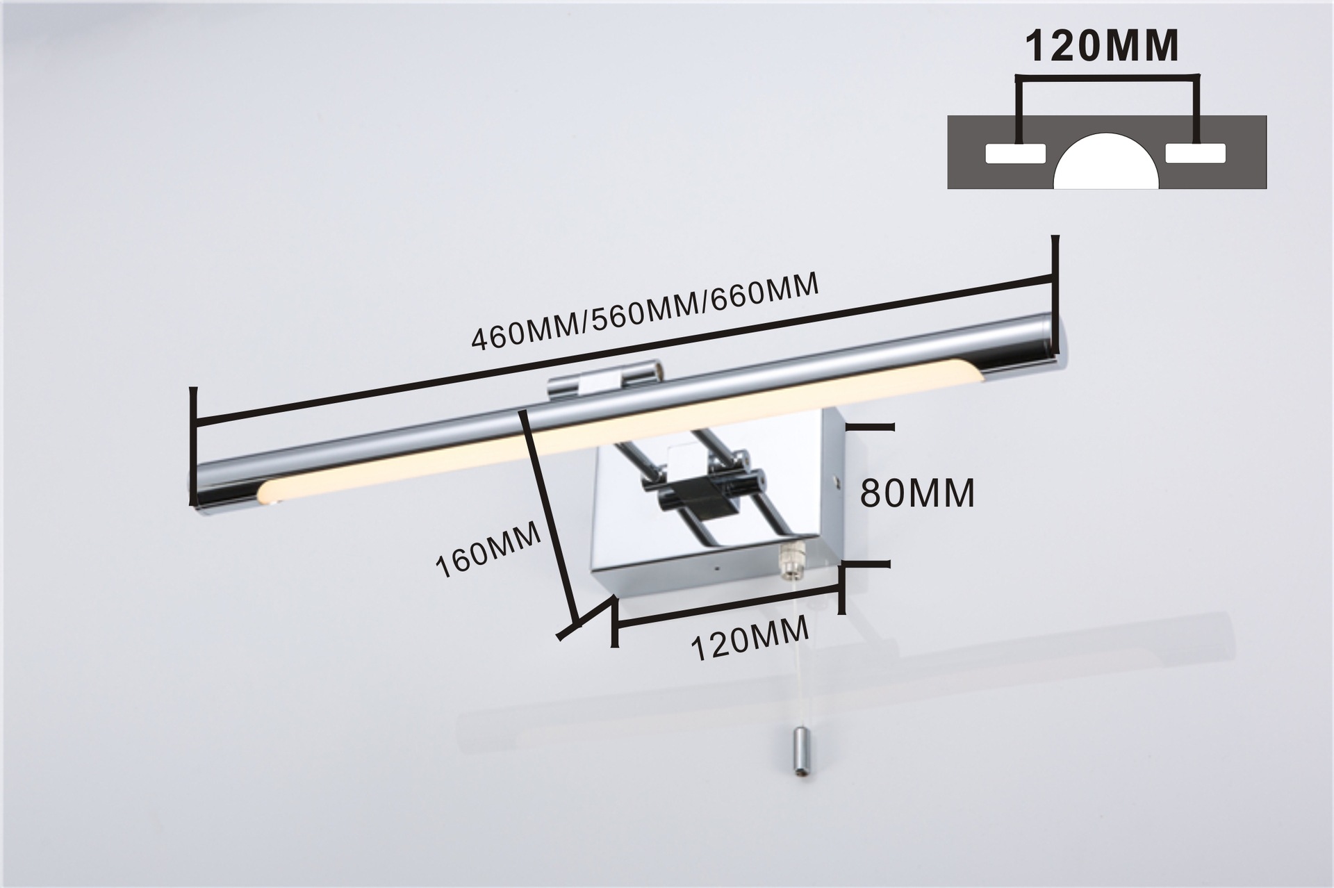 led镜前灯 卫生间浴室镀铬色镜画欧式镜柜灯带吊拉线开关防水批发