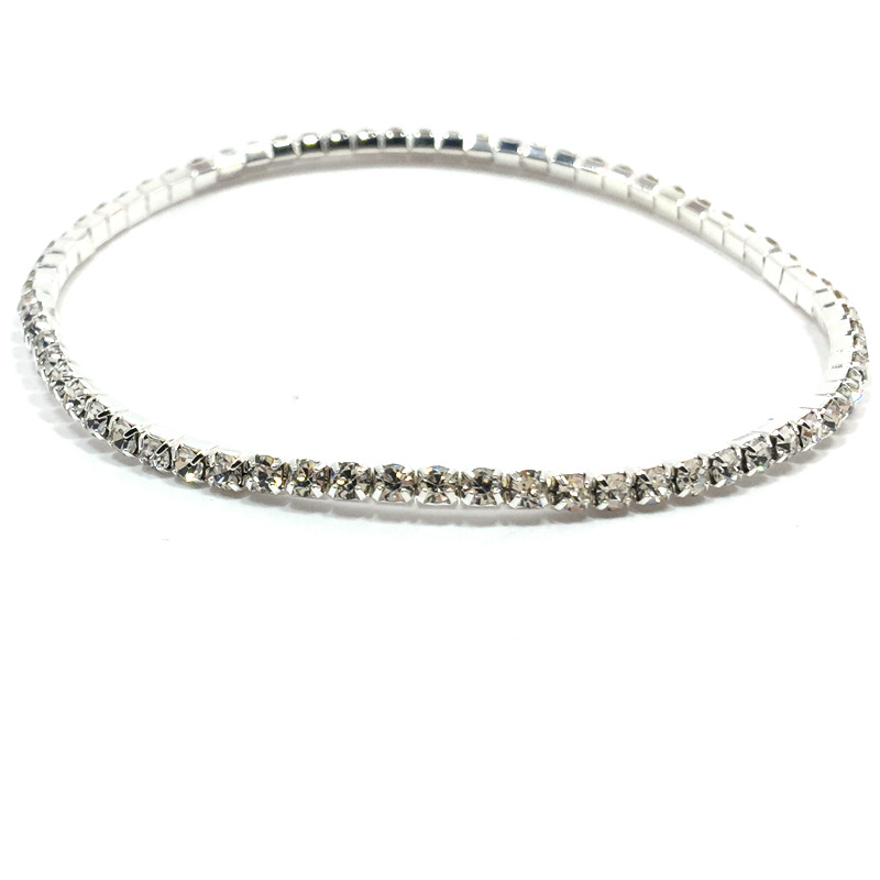 European and American Rhinestone Rows of Diamond-Embedded Elastic Crystal Anklet Bracelet Multi-Layer Optional Silver Gold