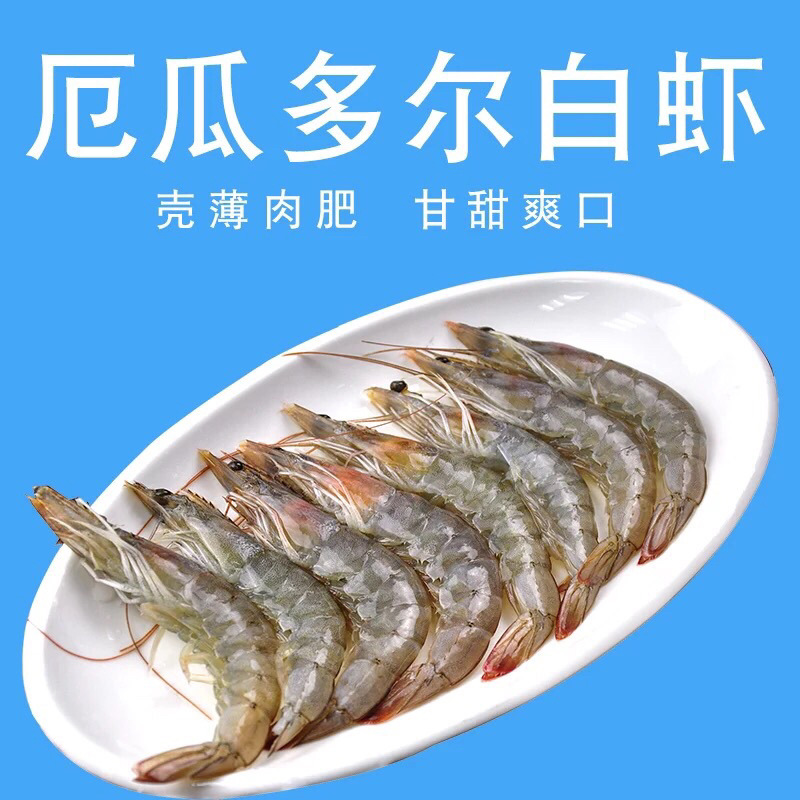 【广东包邮】老船长厄瓜多尔白虾2kg(40-50只/kg)盐冻南