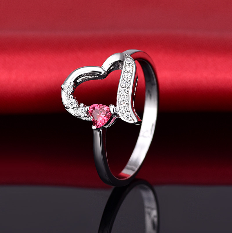 心形戒指_镀白金色戒指 镶锆石镀925银简约指环 - 阿里巴巴