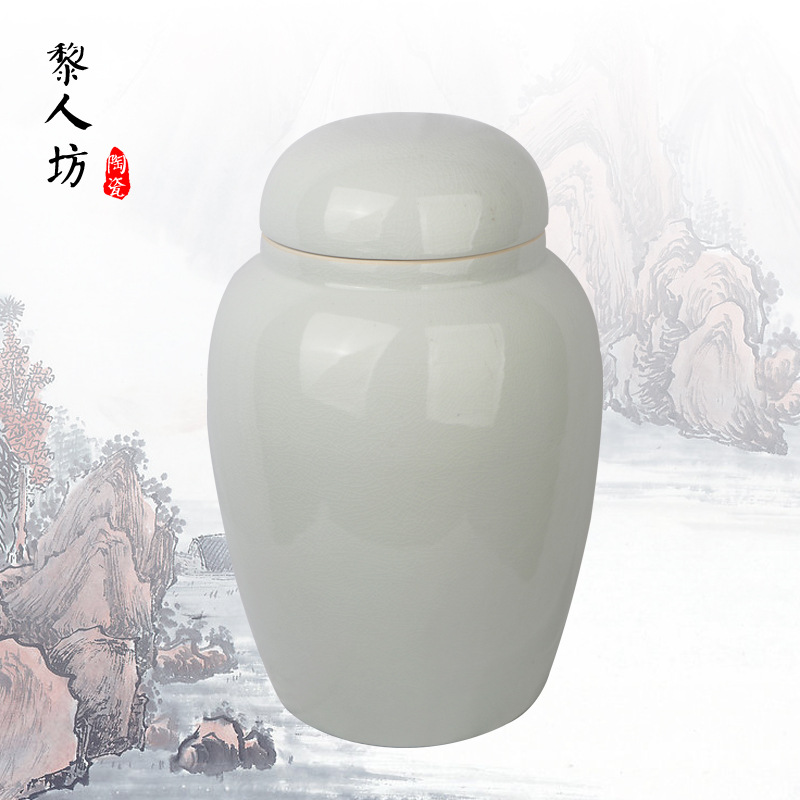 陶瓷骨灰坛双盖景德镇冰裂陶瓷骨灰罐殡葬用品厂家销售批发