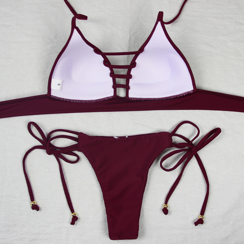 2017爆款比基尼 四色绑带比基尼 分体式泳衣绿色泳衣泳装.