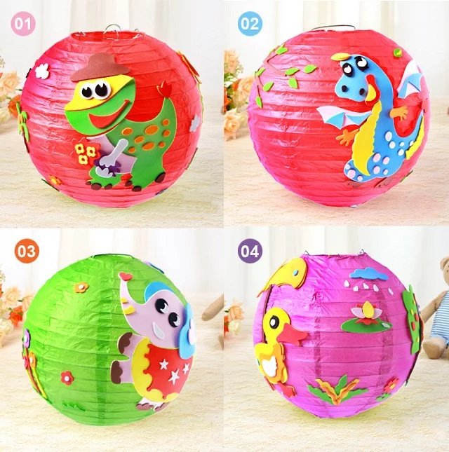 中秋节手工灯笼制作diy卡通纸灯笼 幼儿园制作材料包 eva粘玩具