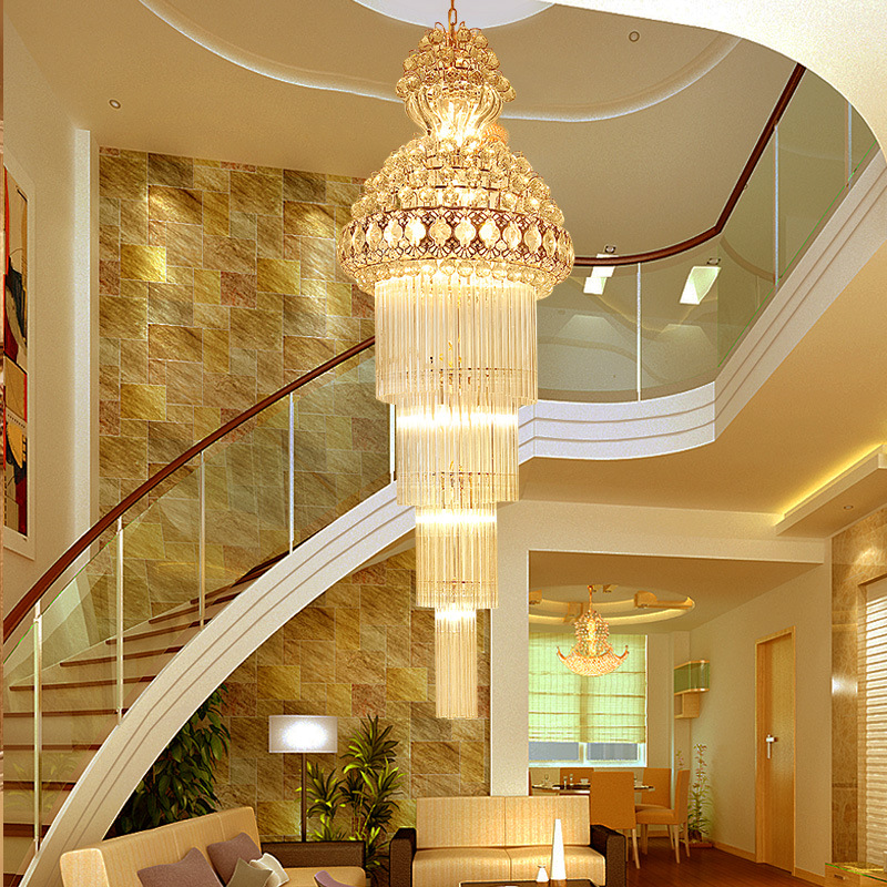 楼梯吊灯复式楼别墅旋转楼梯灯简约水晶灯客厅大吊灯楼中楼长吊灯