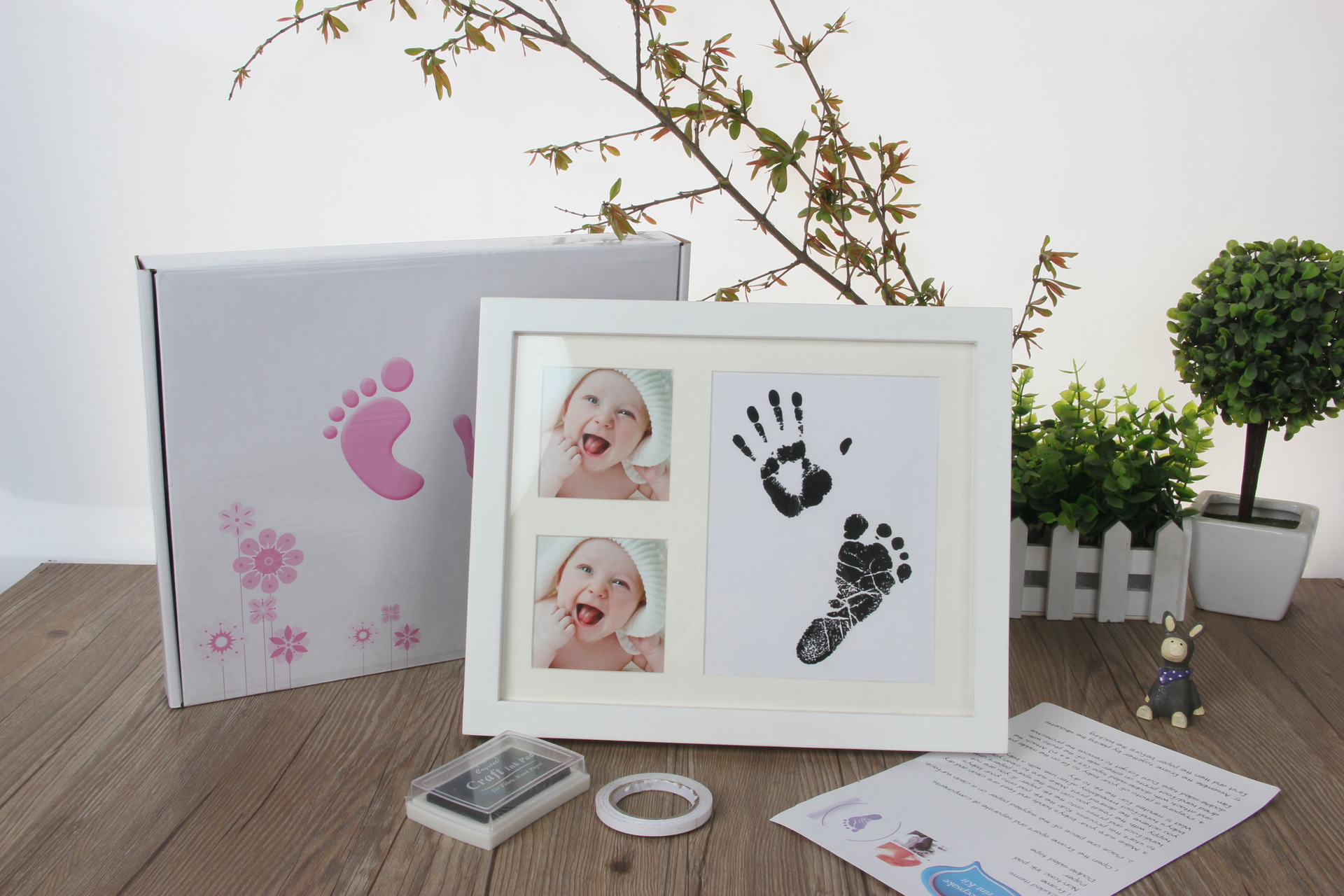 出口三格墨水款式宝宝手足印纪念品婴儿手脚印生日礼物一件代发