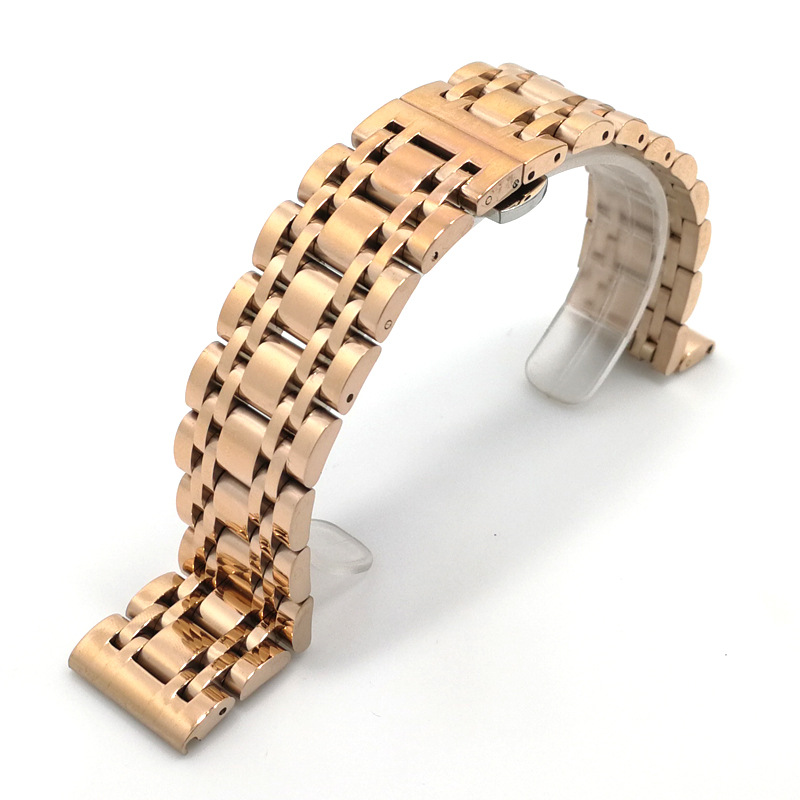 19 21 26尺寸 蝴蝶扣钢带实心全钢精钢 手表链七珠表带