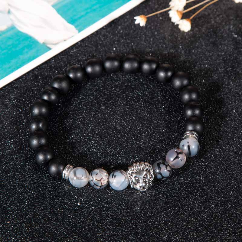 速卖通磨砂石手串 黑龙纹石狮子头佛珠手链 8mm珠子手链批发