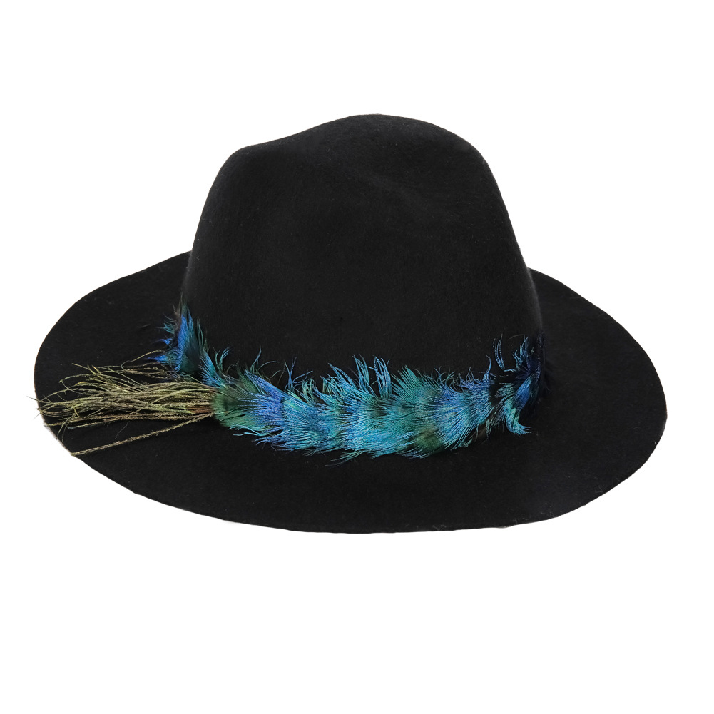 新款秋冬女帽子气质羽毛毡帽高档韩版宽檐羊毛礼帽潮女工厂批发