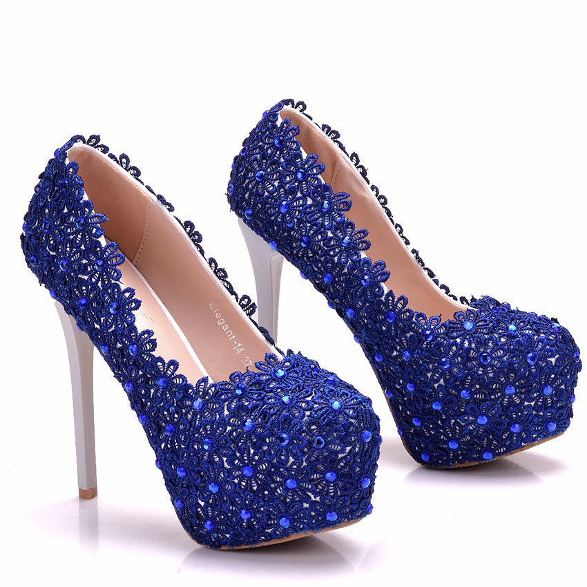 blue lace wedding shoes 2018 new fashion sexy ba