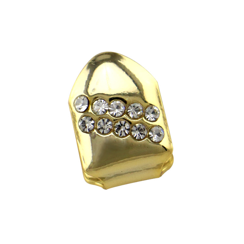 hip hop 18k电镀镶钻单颗金属牙套男女适用嘻哈牙套吸血鬼假牙