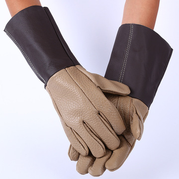 源头厂货 批发零售 全牛皮长电焊手套 耐高温牛皮劳保手套