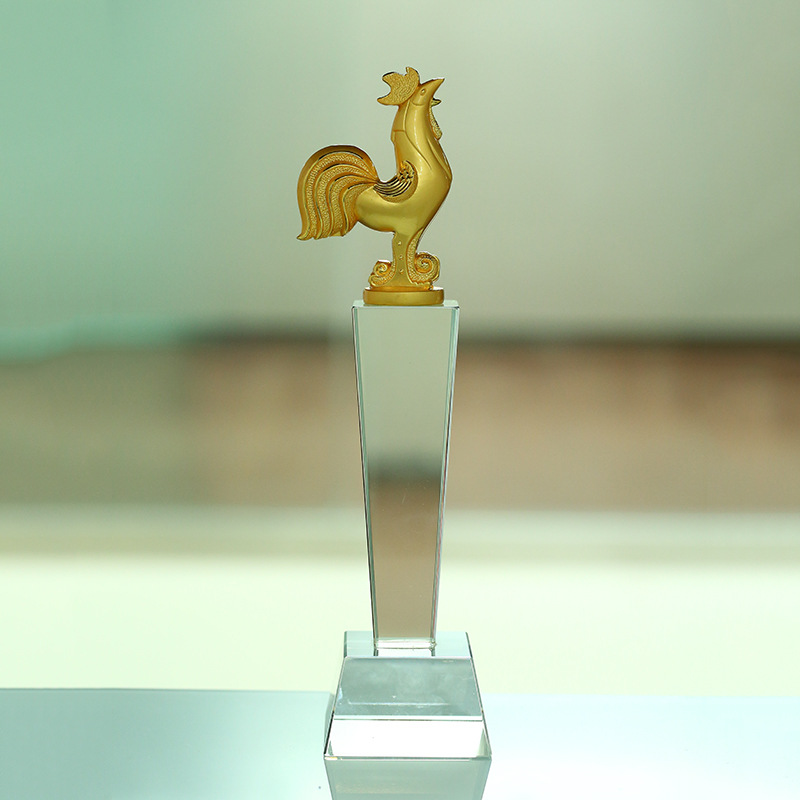 金鸡水晶奖杯印字 创意水晶工艺摆件荣誉纪念奖品厂家定制批发