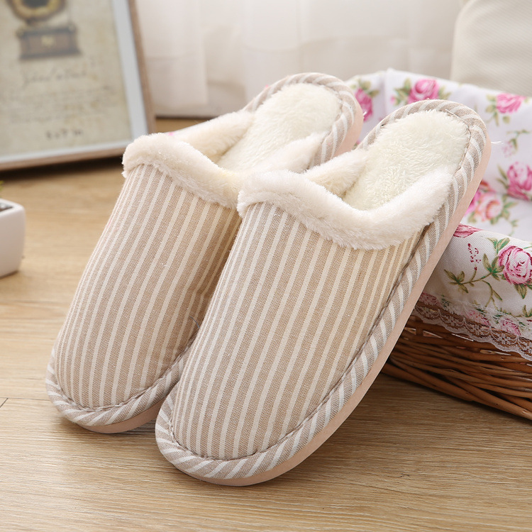 2022 New Autumn and Winter Home Indoor Cotton Slippers Couple Warm Stripe Cotton Slippers Factory Direct Sales Wholesale