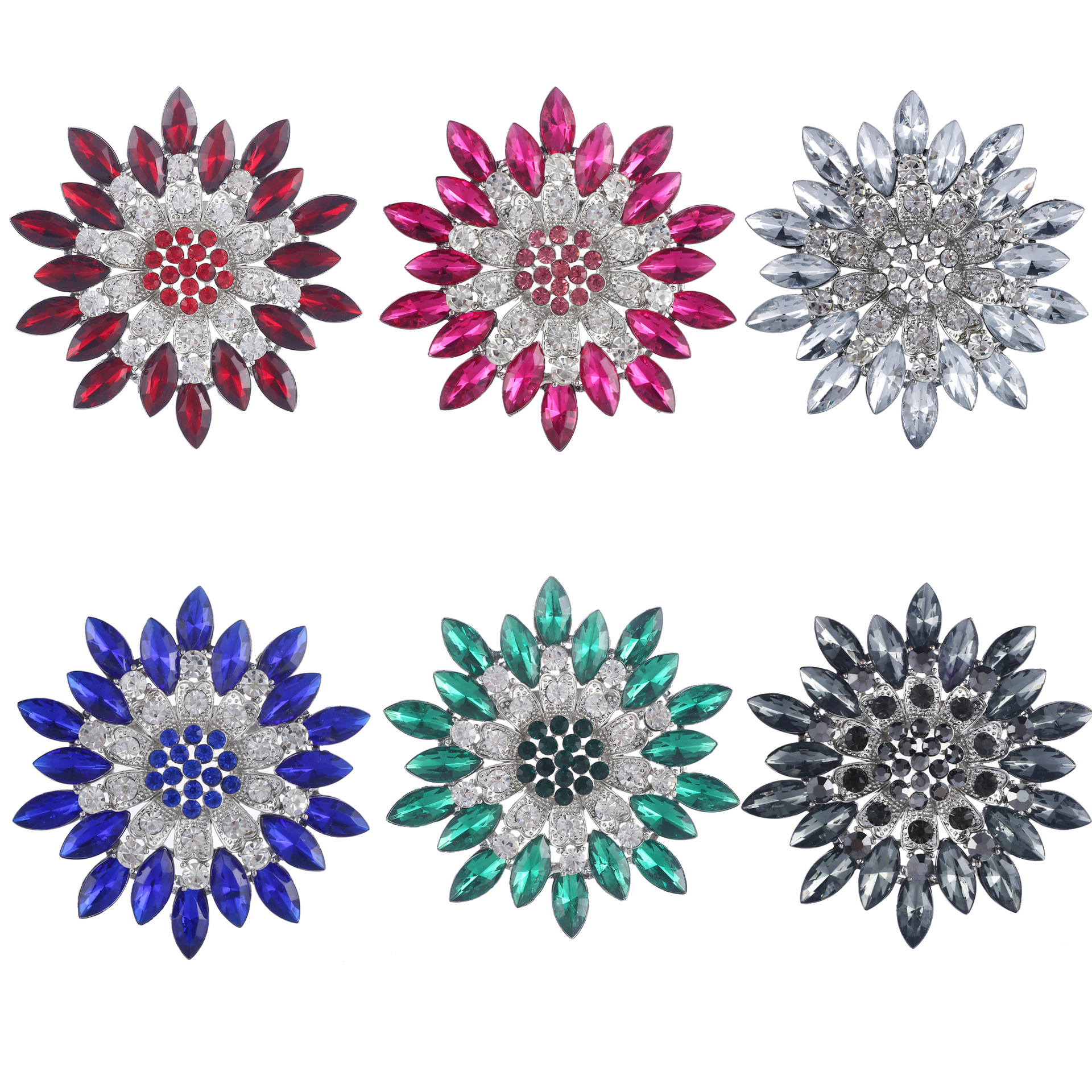 新款服装配饰 衣饰 镶钻别针 水晶花朵胸针胸花 合金饰品厂家直销